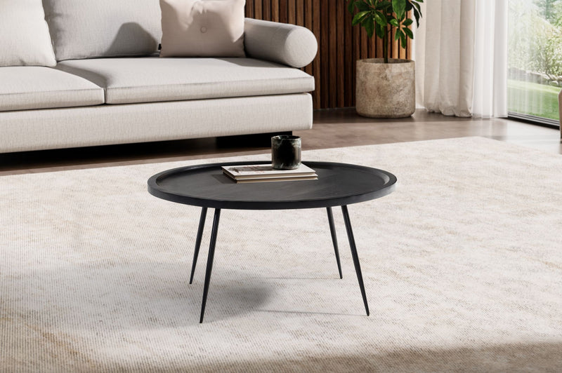 Couchtisch Rund Mango Massivholz Metall Schwarz 75x75x38cm Wohnzimmer