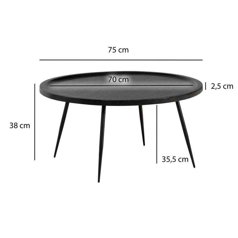 Couchtisch Rund Mango Massivholz Metall Schwarz 75x75x38cm Wohnzimmer