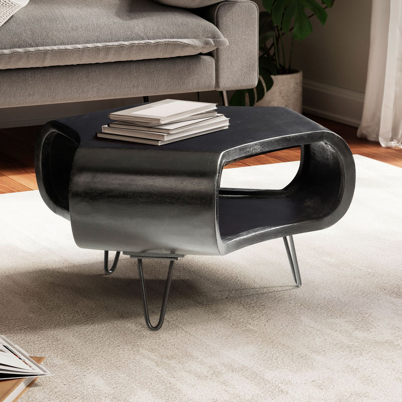 Couchtisch Mango Massivholz 60x60x35cm Metall Schwarz Stauraum