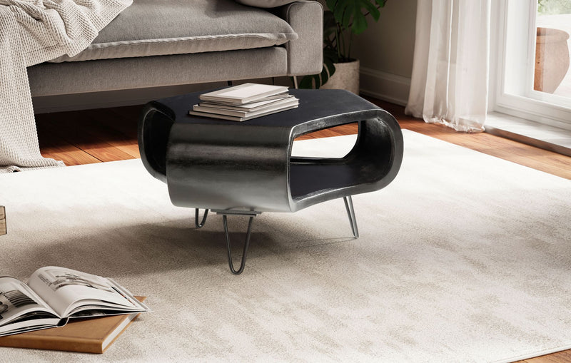 Couchtisch Mango Massivholz 60x60x35cm Metall Schwarz Stauraum