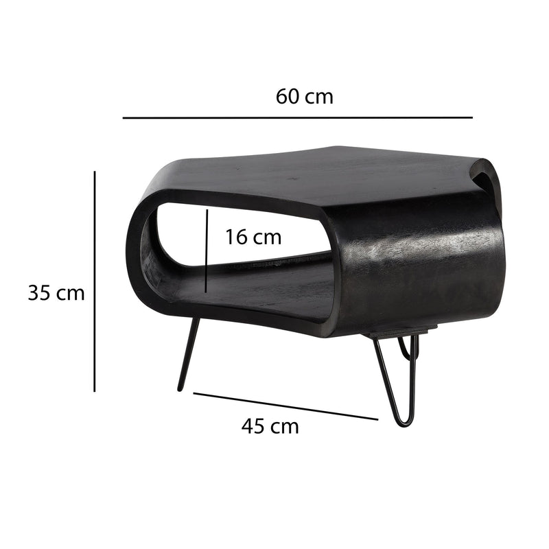 Couchtisch Mango Massivholz 60x60x35cm Metall Schwarz Stauraum
