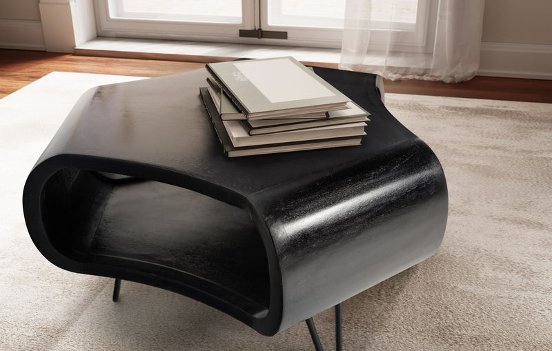 Couchtisch Mango Massivholz 60x60x35cm Metall Schwarz Stauraum