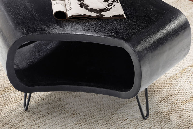 Couchtisch Mango Massivholz 60x60x35cm Metall Schwarz Stauraum