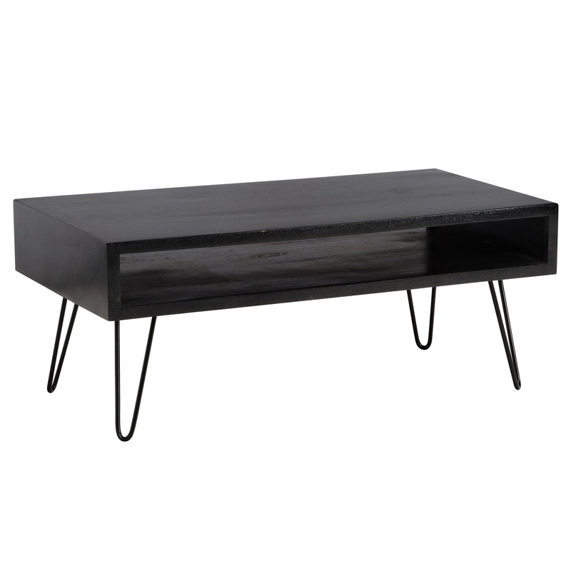 Couchtisch Mango Massivholz 100x50x40cm Metall Schwarz Stauraum