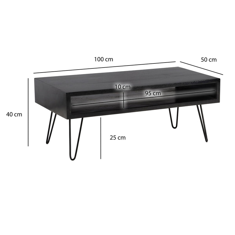 Couchtisch Mango Massivholz 100x50x40cm Metall Schwarz Stauraum