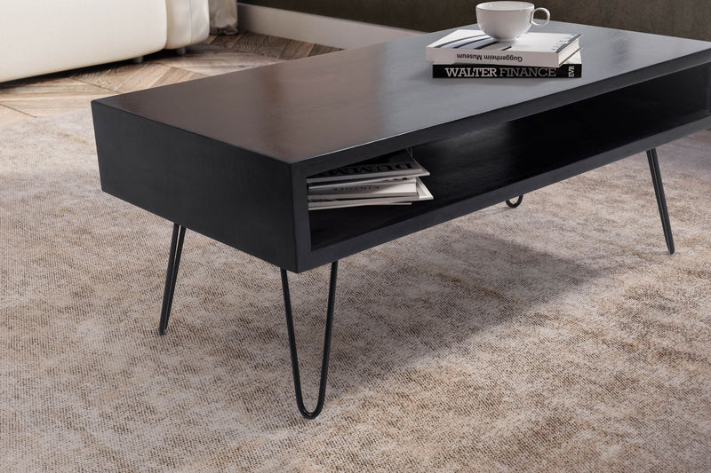 Couchtisch Mango Massivholz 100x50x40cm Metall Schwarz Stauraum