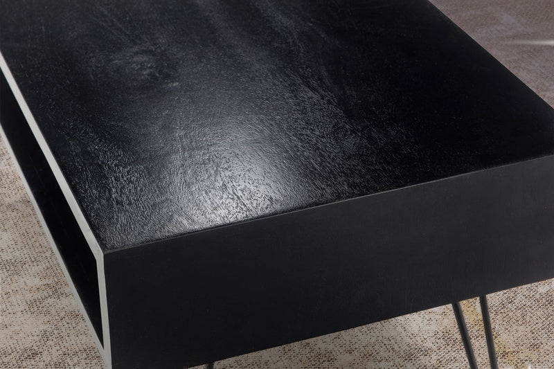 Couchtisch Mango Massivholz 100x50x40cm Metall Schwarz Stauraum