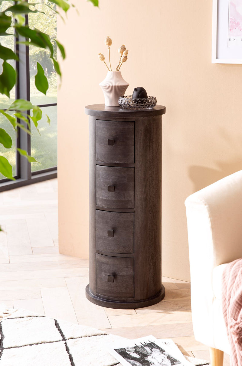 Sideboard Mango Massivholz Schwarz 34x85x34cm 4 Schubladen