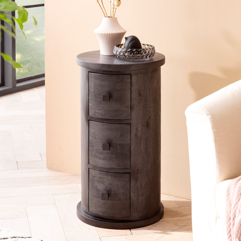 Sideboard Mango Massivholz Schwarz 3 Schubladen 34x65x34 cm