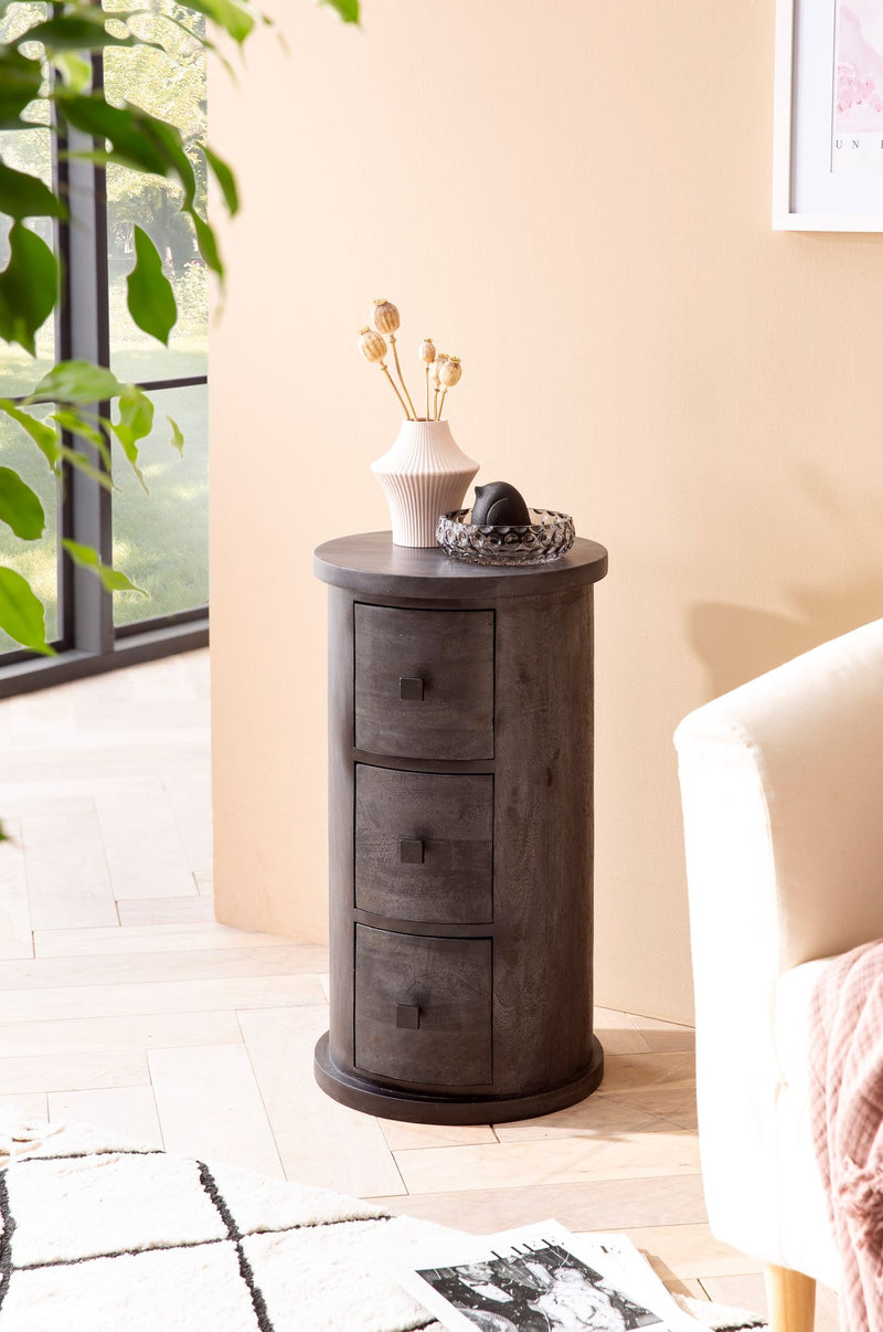 Sideboard Mango Massivholz Schwarz 3 Schubladen 34x65x34 cm