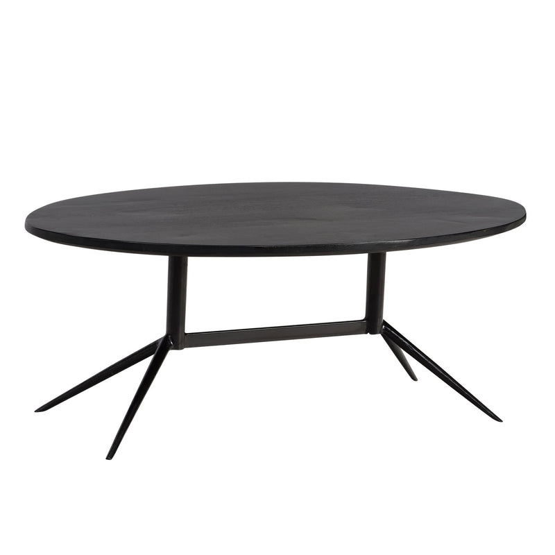 Couchtisch Mango Massivholz Oval 90x50x35cm Metall Schwarz Modern
