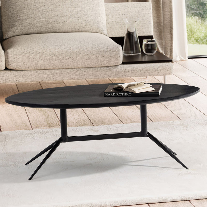 Couchtisch Mango Massivholz Oval 90x50x35cm Metall Schwarz Modern