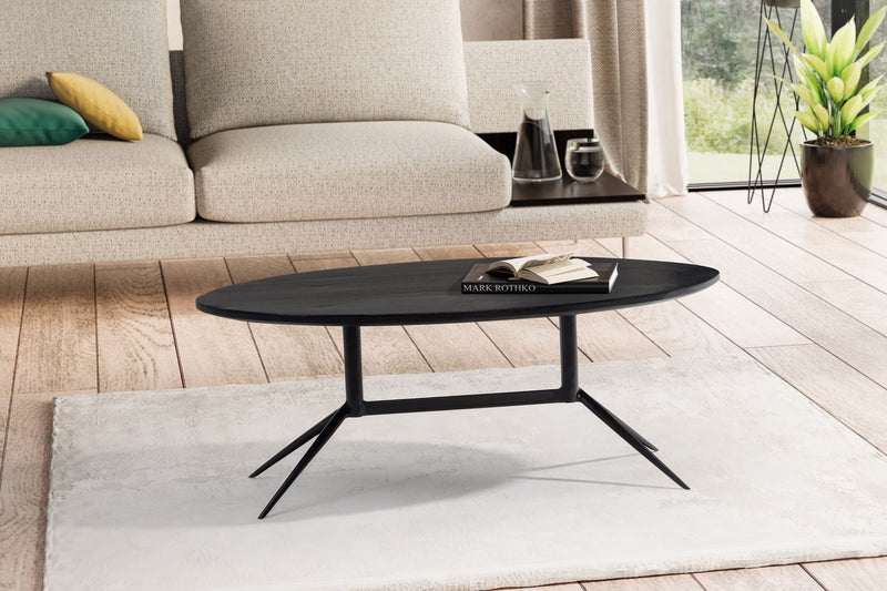 Couchtisch Mango Massivholz Oval 90x50x35cm Metall Schwarz Modern