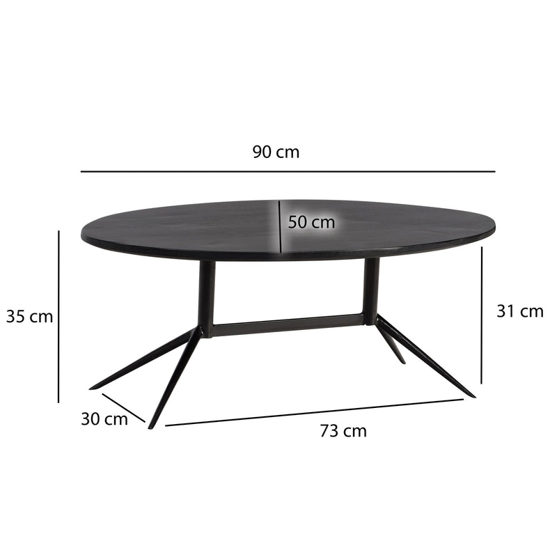 Couchtisch Mango Massivholz Oval 90x50x35cm Metall Schwarz Modern