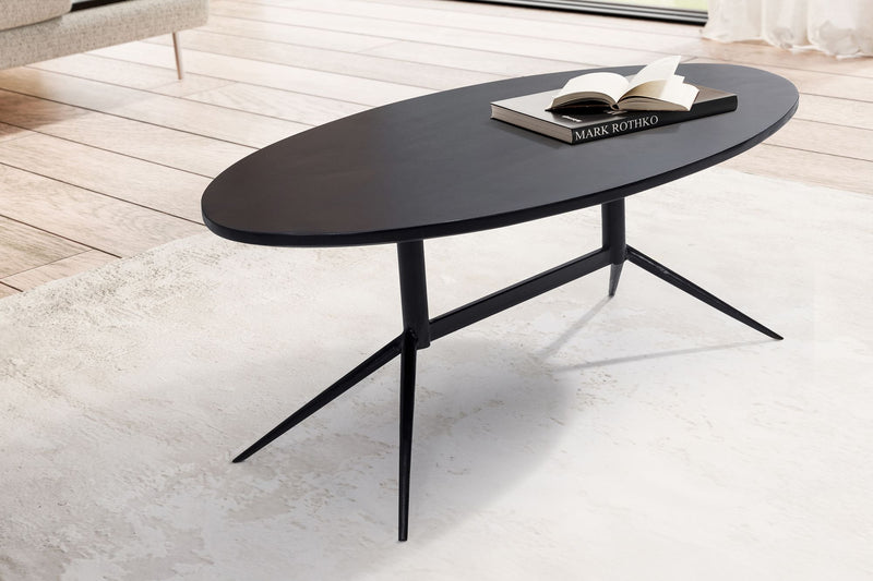 Couchtisch Mango Massivholz Oval 90x50x35cm Metall Schwarz Modern