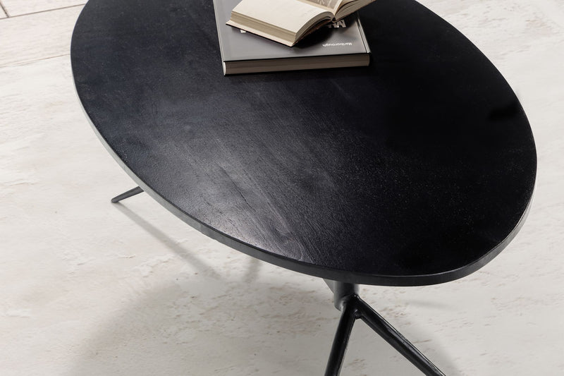 Couchtisch Mango Massivholz Oval 90x50x35cm Metall Schwarz Modern