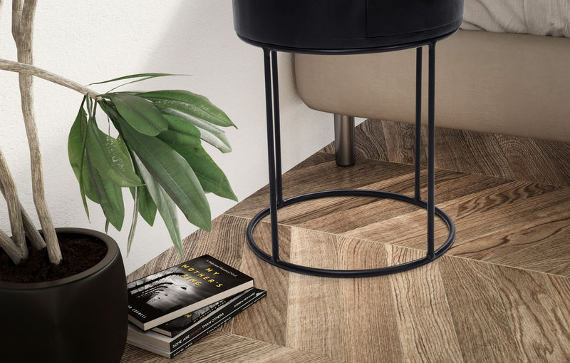 Nachtkonsole Mango Massivholz Metall Schwarz Rund mit Schublade 40x40x60cm