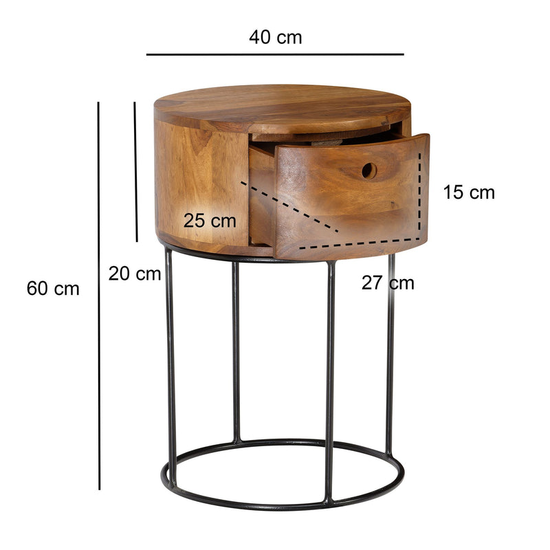 Nachtkonsole Sheesham Massivholz Metall 40x40x60cm Braun Schublade