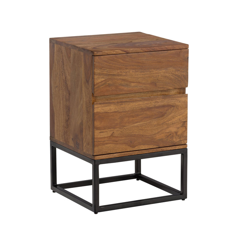 Nachttisch Sheesham Massivholz Metall 2 Schubladen Industrial 40x38x60cm