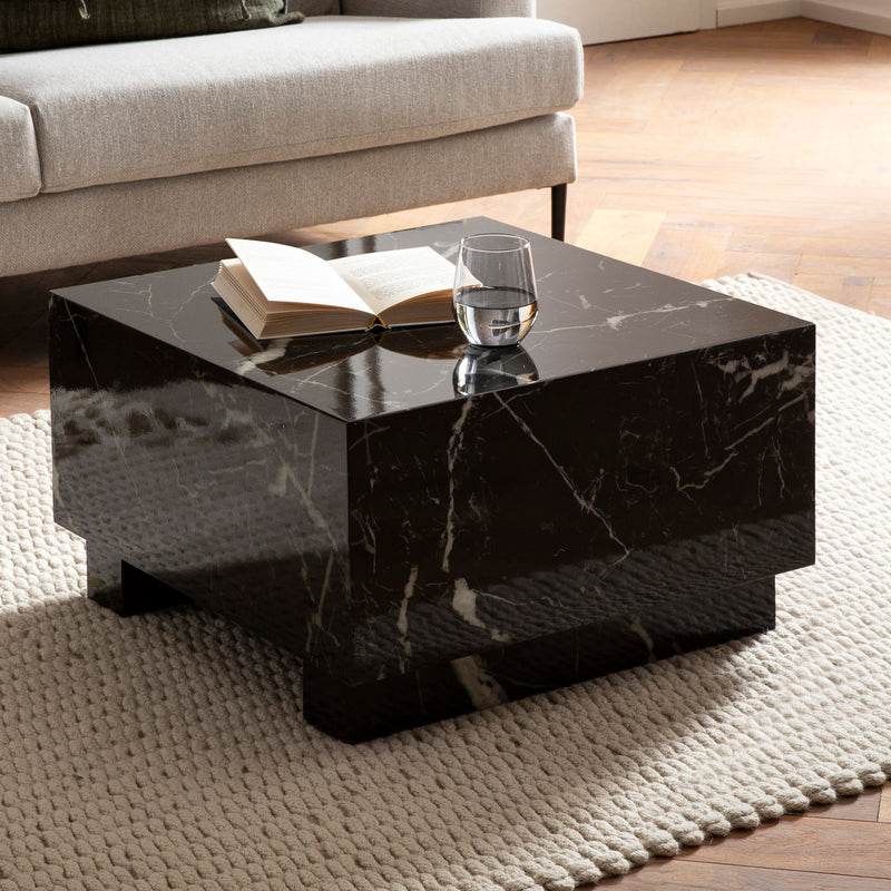 Couchtisch Monobloc 60x60x35cm Schwarz Hochglanz Marmoroptik Quadratisch