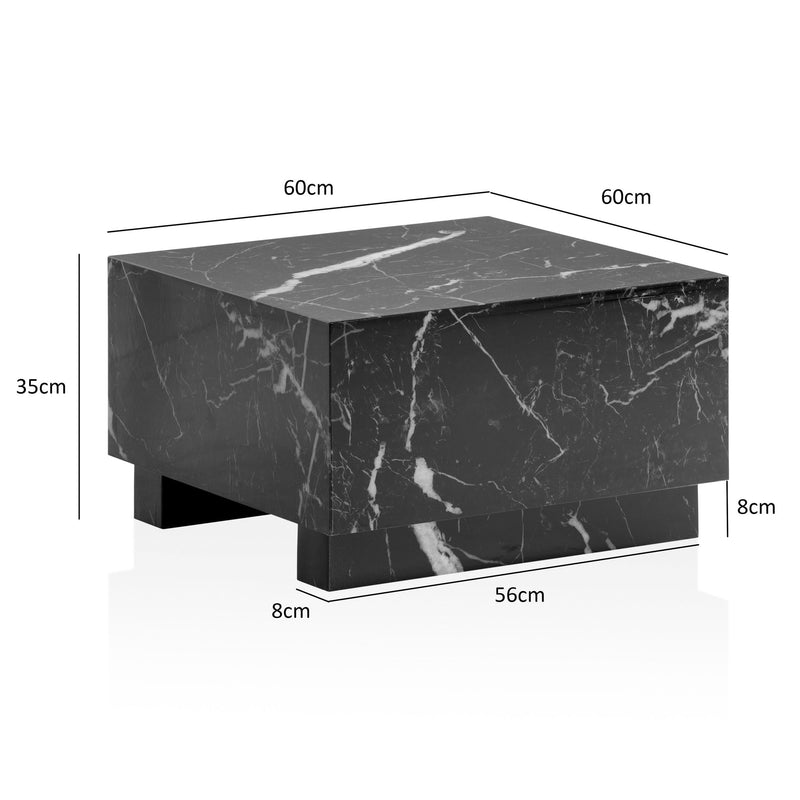 Couchtisch Monobloc 60x60x35cm Schwarz Hochglanz Marmoroptik Quadratisch