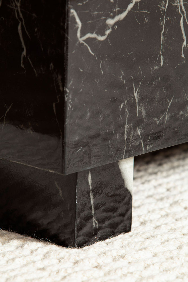 Couchtisch Monobloc 60x60x35cm Schwarz Hochglanz Marmoroptik Quadratisch