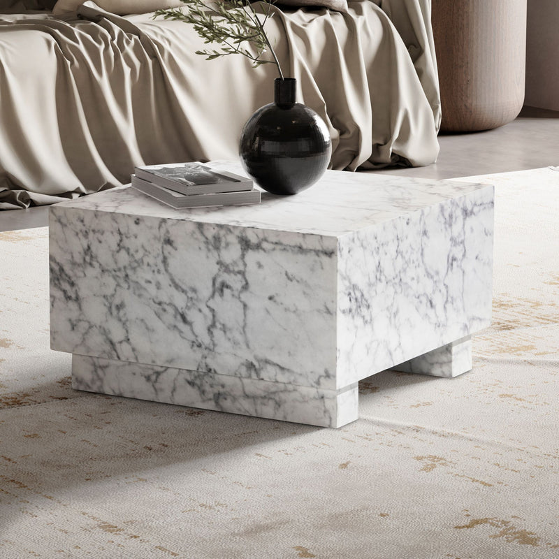 Couchtisch MONOBLOC 60x60x35 Weiß Hochglanz Marmor Optik Quadratisch