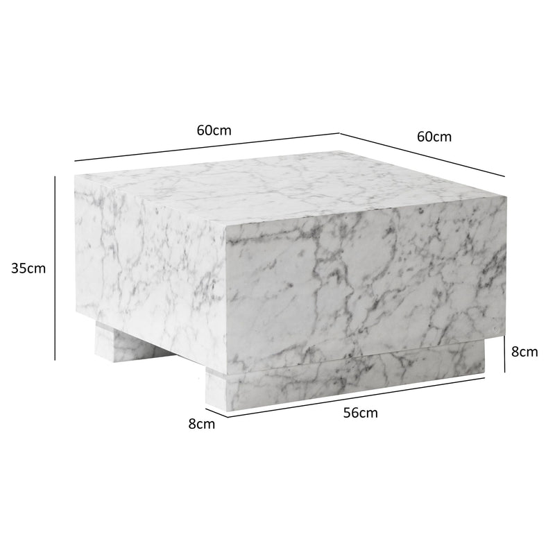 Couchtisch MONOBLOC 60x60x35 Weiß Hochglanz Marmor Optik Quadratisch
