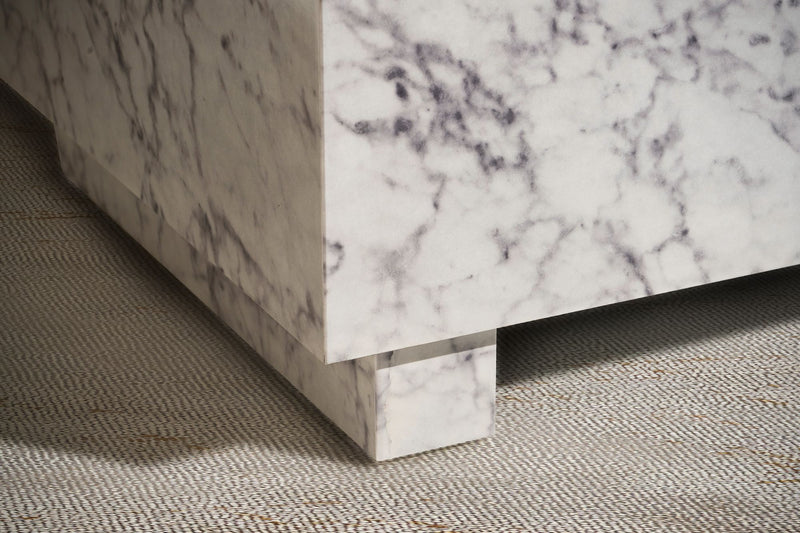 Couchtisch MONOBLOC 60x60x35 Weiß Hochglanz Marmor Optik Quadratisch