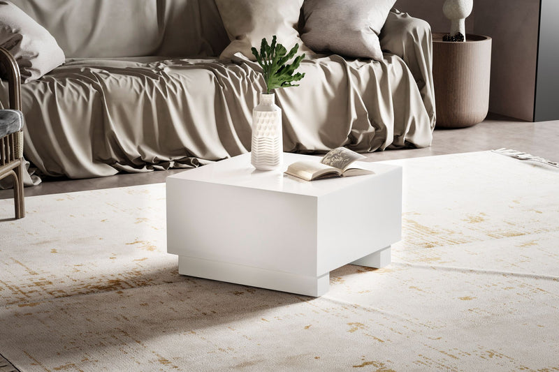 Couchtisch MONOBLOC 60x60x35cm Weiß Hochglanz Quadratisch Design