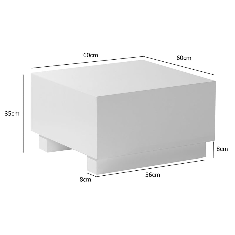 Couchtisch MONOBLOC 60x60x35cm Weiß Hochglanz Quadratisch Design