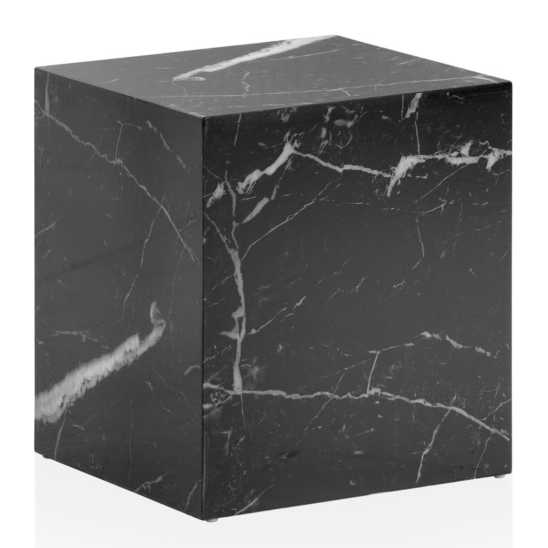 Couchtisch Monobloc 40x40x45cm Schwarz Hochglanz Marmoroptik Quadratisch