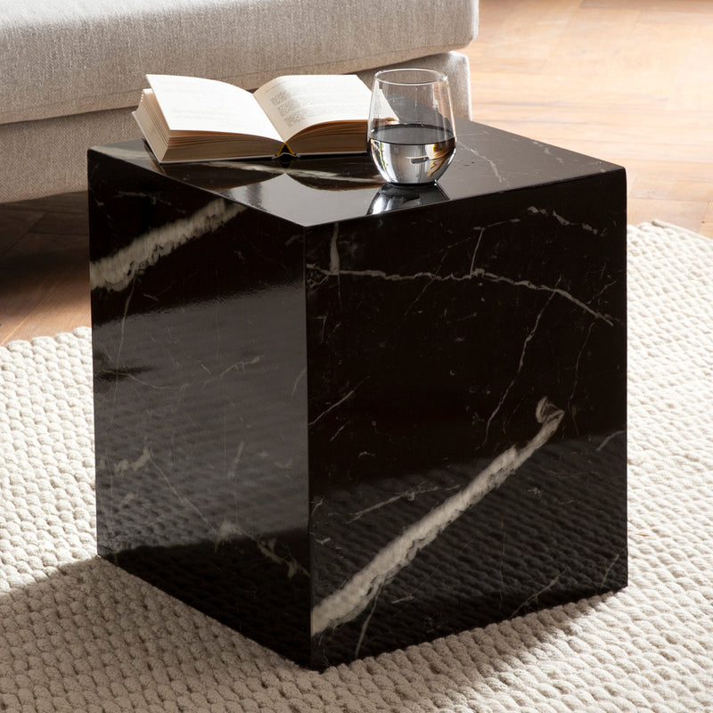Couchtisch Monobloc 40x40x45cm Schwarz Hochglanz Marmoroptik Quadratisch