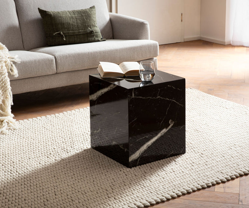 Couchtisch Monobloc 40x40x45cm Schwarz Hochglanz Marmoroptik Quadratisch