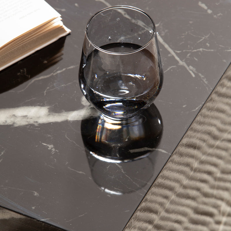 Couchtisch Monobloc 40x40x45cm Schwarz Hochglanz Marmoroptik Quadratisch