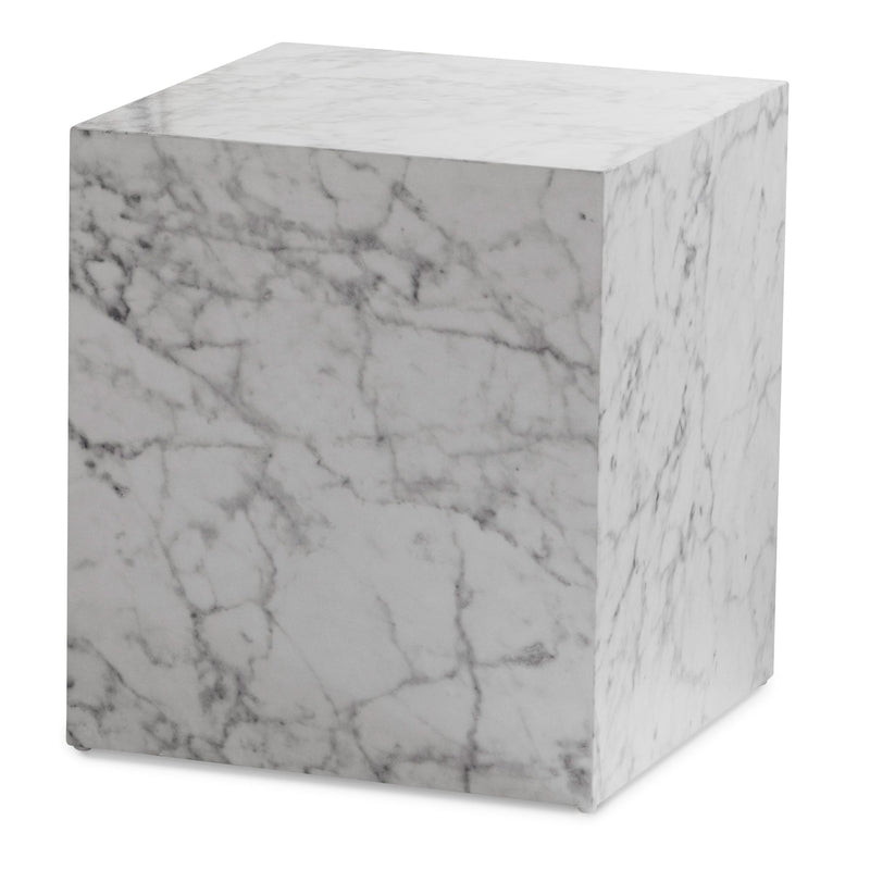 Couchtisch MONOBLOC 40x40x45cm Weiß Hochglanz Marmoroptik Quadratisch