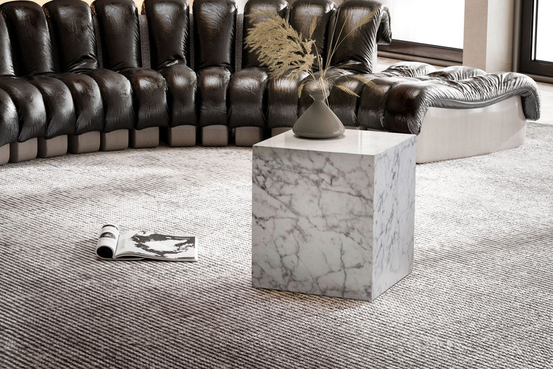 Couchtisch MONOBLOC 40x40x45cm Weiß Hochglanz Marmoroptik Quadratisch