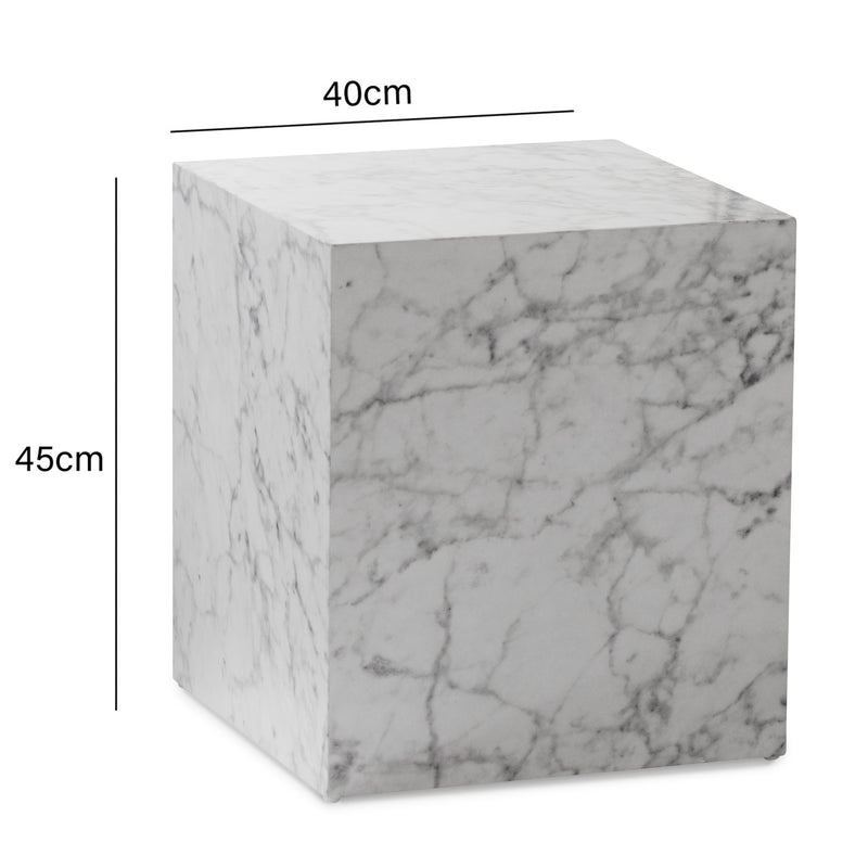 Couchtisch MONOBLOC 40x40x45cm Weiß Hochglanz Marmoroptik Quadratisch