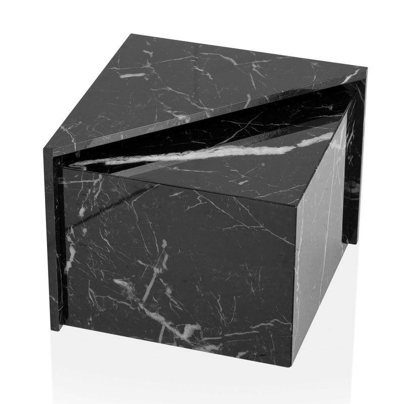 Couchtisch Set Monobloc Schwarz Hochglanz Marmoroptik Ineinanderschiebbar