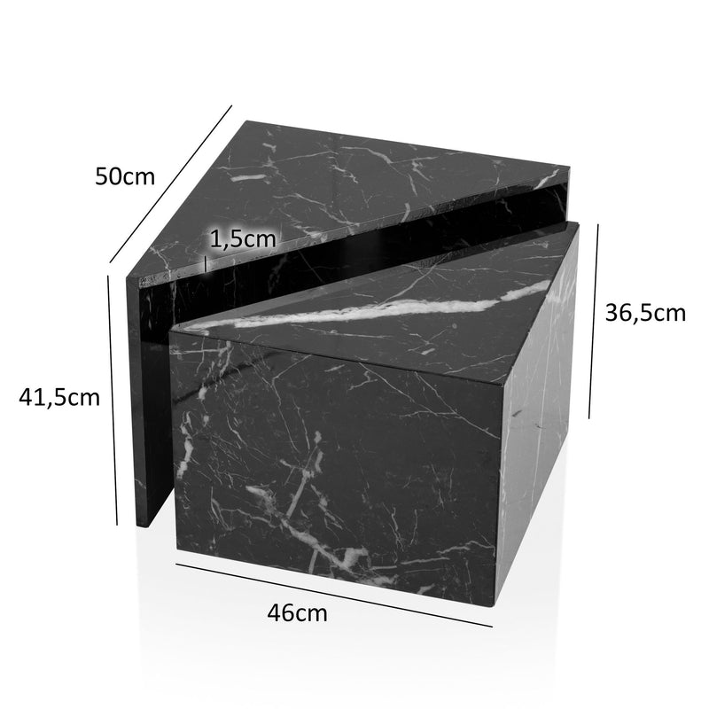 Couchtisch Set Monobloc Schwarz Hochglanz Marmoroptik Ineinanderschiebbar