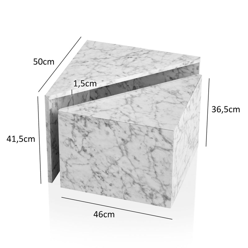 Couchtisch Set Monobloc Weiß Hochglanz Marmoroptik Satztisch Eckig