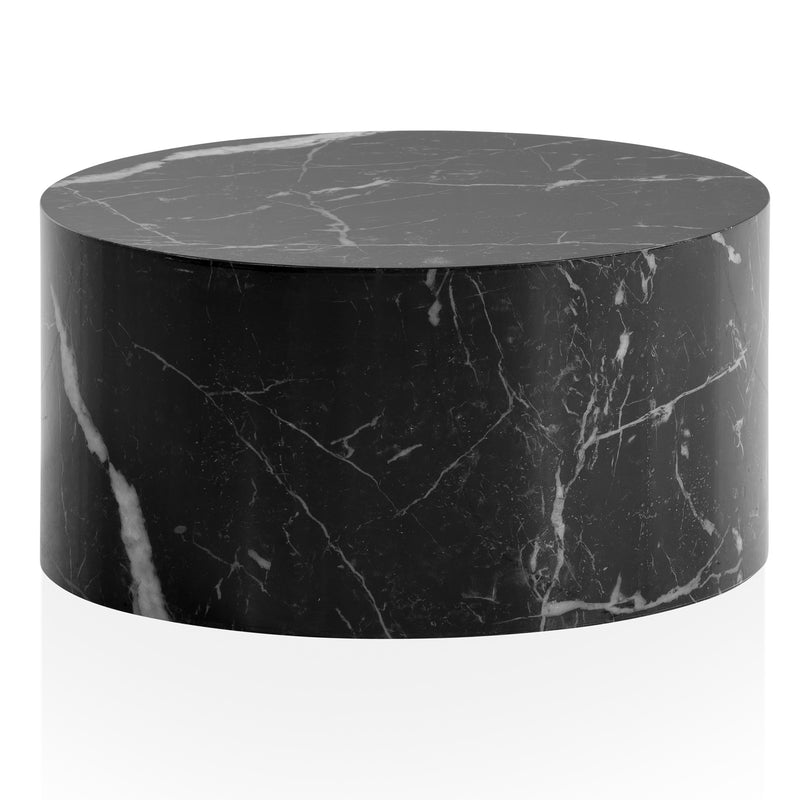 Couchtisch MONOBLOC 60x60x30cm Schwarz Hochglanz Marmoroptik Rund Modern