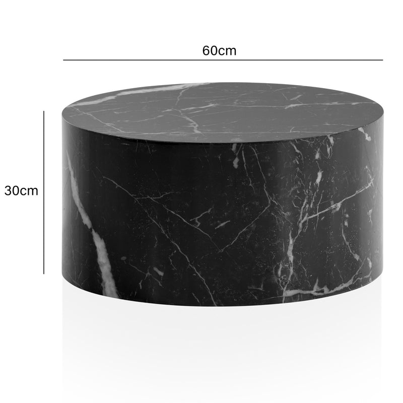 Couchtisch MONOBLOC 60x60x30cm Schwarz Hochglanz Marmoroptik Rund Modern