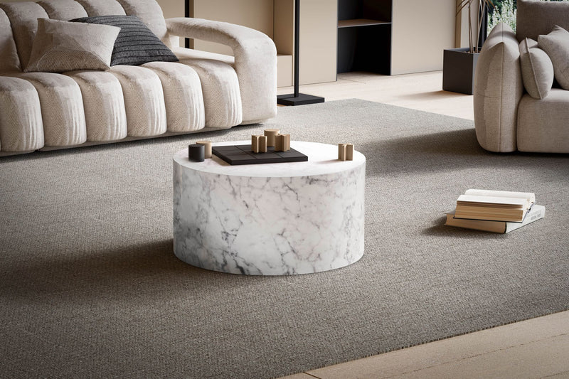 Couchtisch MONOBLOC 60x60x30cm Weiß Hochglanz Marmoroptik Rund Modern