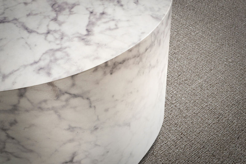 Couchtisch MONOBLOC 60x60x30cm Weiß Hochglanz Marmoroptik Rund Modern
