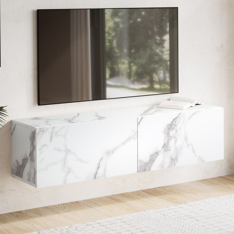Lowboard Hängend Marmor-Optik Weiß 120x30x30cm Klapptüren Modern