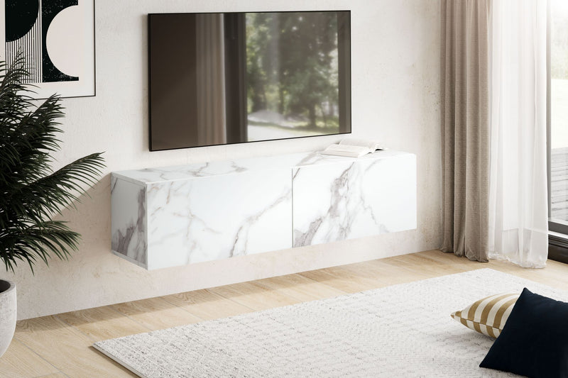Lowboard Hängend Marmor-Optik Weiß 120x30x30cm Klapptüren Modern