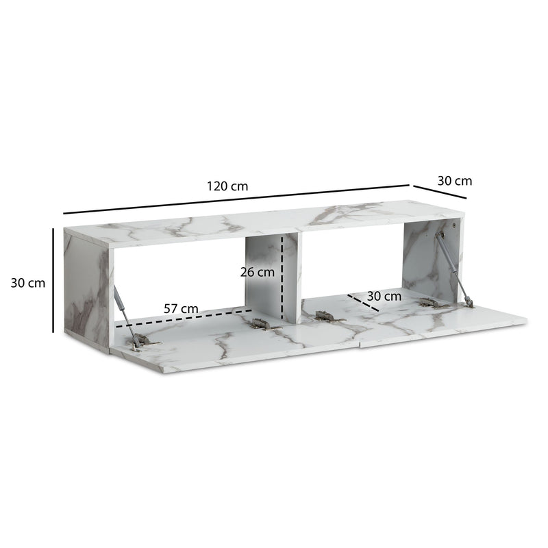 Lowboard Hängend Marmor-Optik Weiß 120x30x30cm Klapptüren Modern