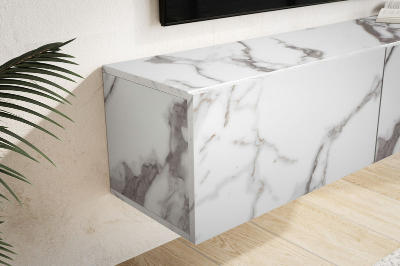 Lowboard Hängend Marmor-Optik Weiß 120x30x30cm Klapptüren Modern