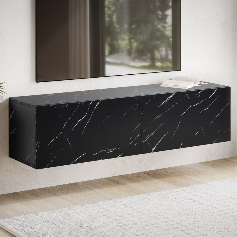 Lowboard Hängend Marmor-Optik Schwarz 120x30x30cm Klapptüren Modern